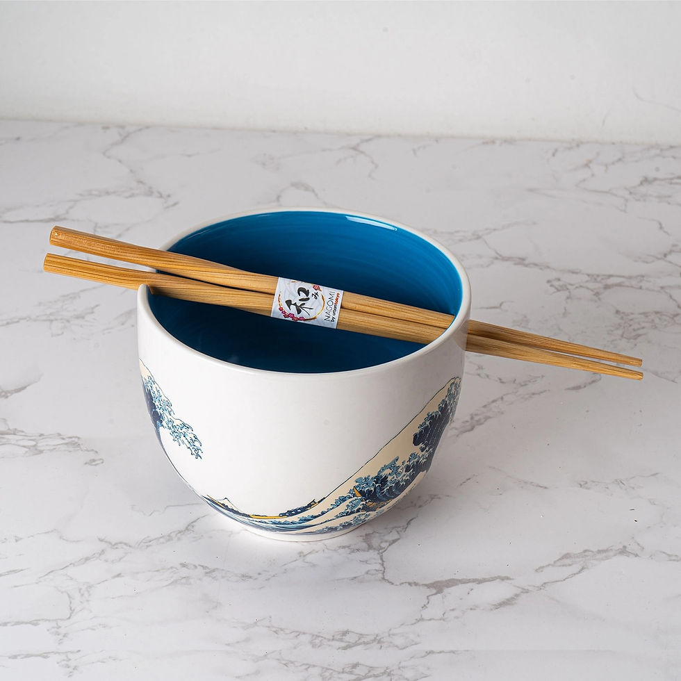 Thumbnail: Bowl w/Chopsticks 5.25x3.75in 18oz Hokusai Wave