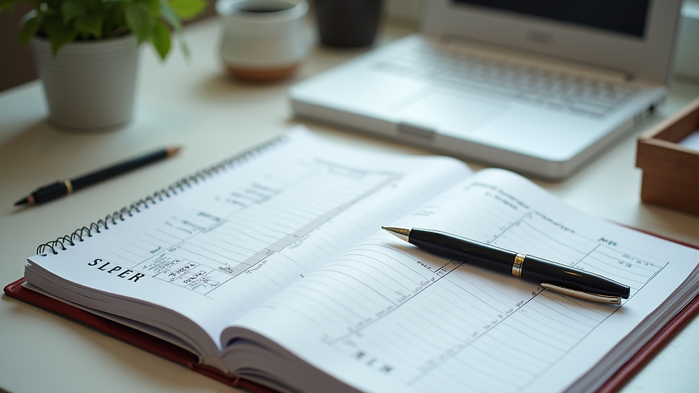 High angle view of a neatly organized budget planner