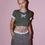 Thumbnail: Reworked khaki green bow baby tee