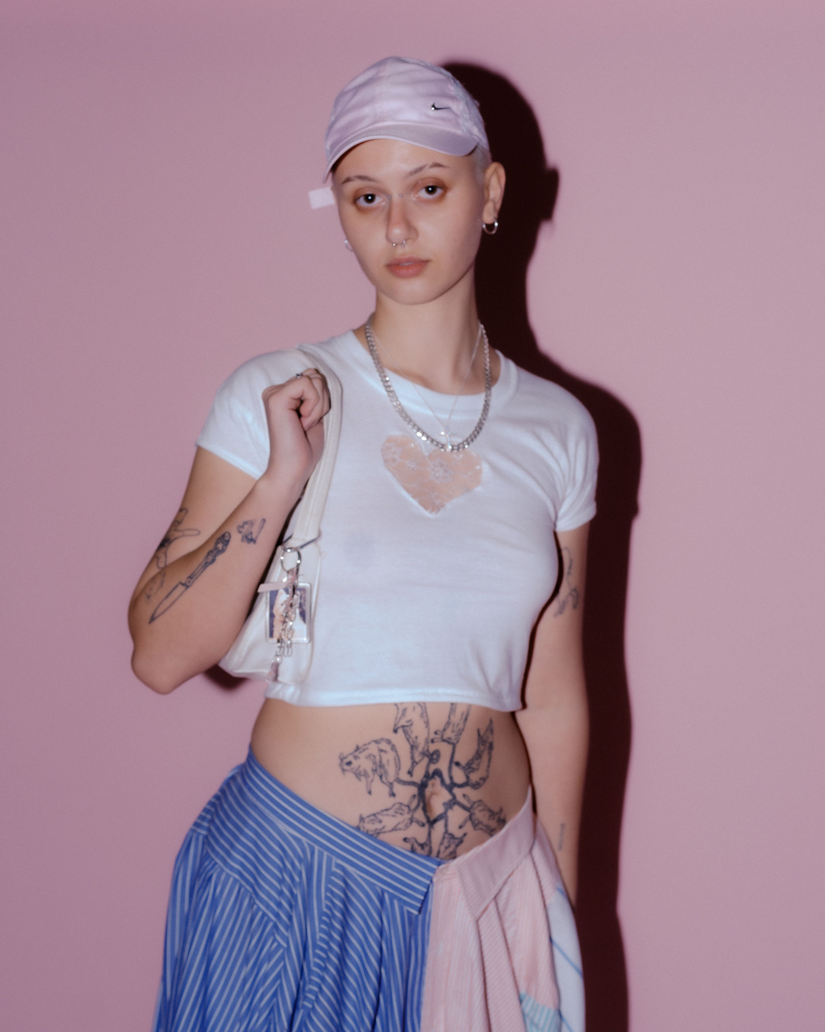 Reworked white lace heart baby tee