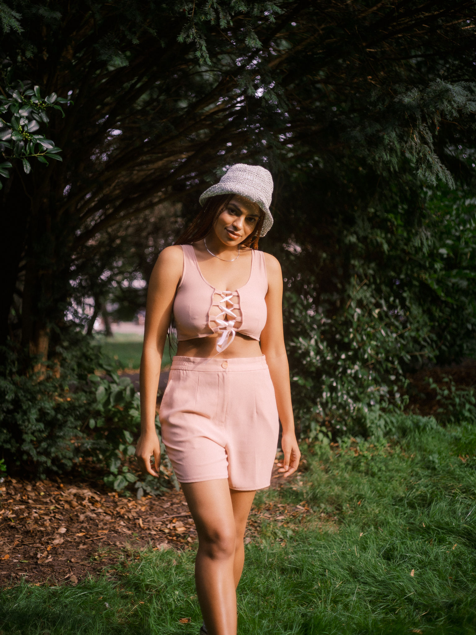 Reworked peach corset front two piece set , uk10