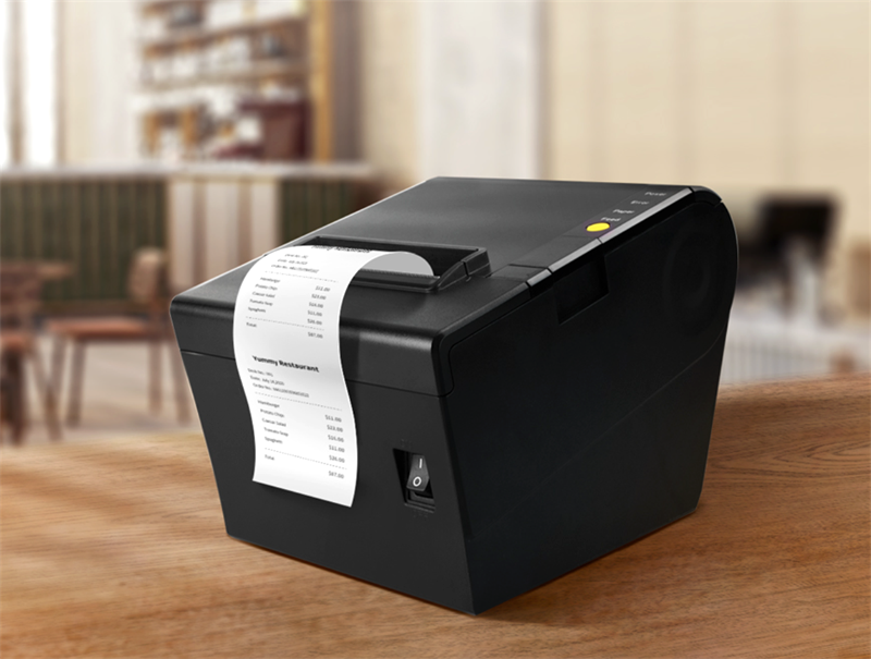 Miniatura: Impresora térmica profesional POS-805L integrada en un mostrador de atención al cliente para agilizar ventas