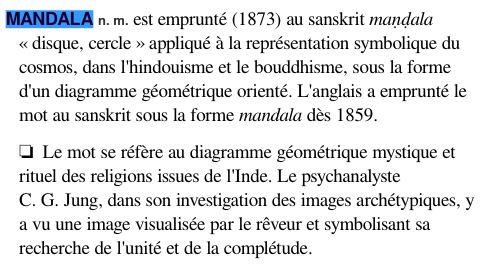definition mandala source : dicitonnaire historique langue française