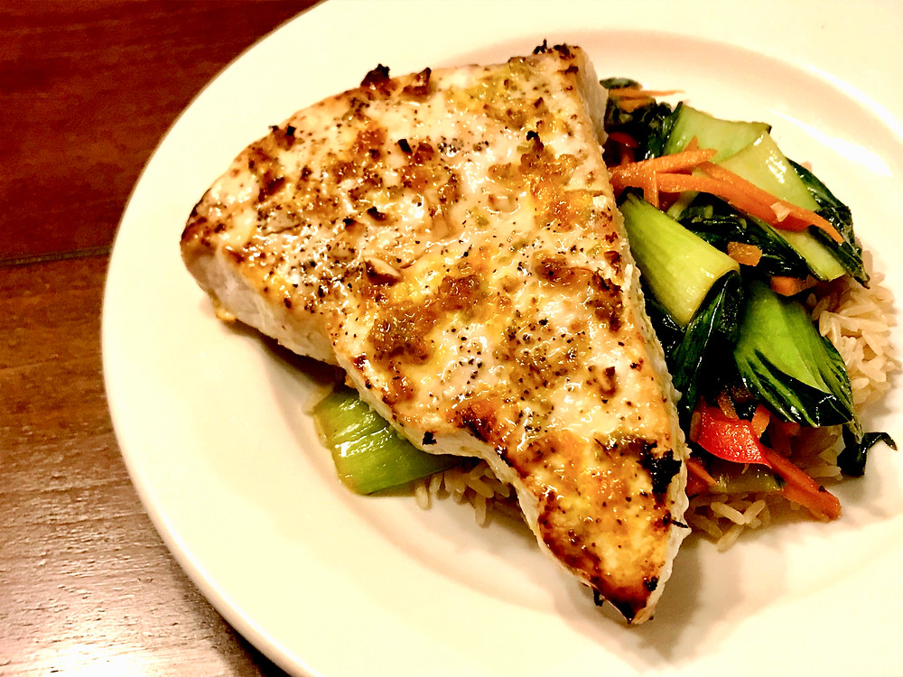 broiled swordfish with bok choy