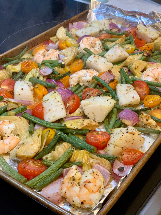 Mediterranean Shrimp & Scallop Sheet Pan Dinner