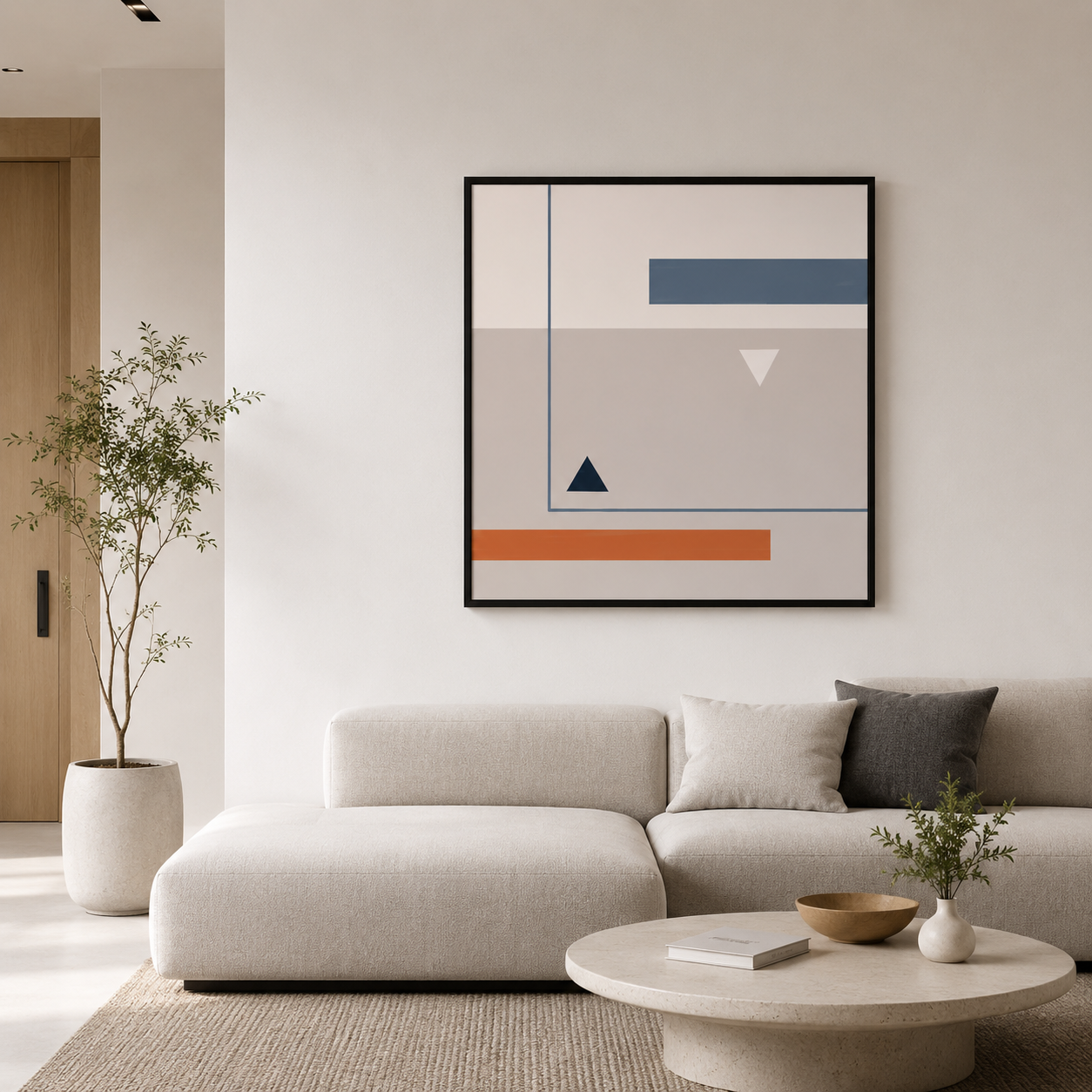 Invisible Distance abstract wall art featuring opposing black and white triangles symbolizing memory, longing, and emotional