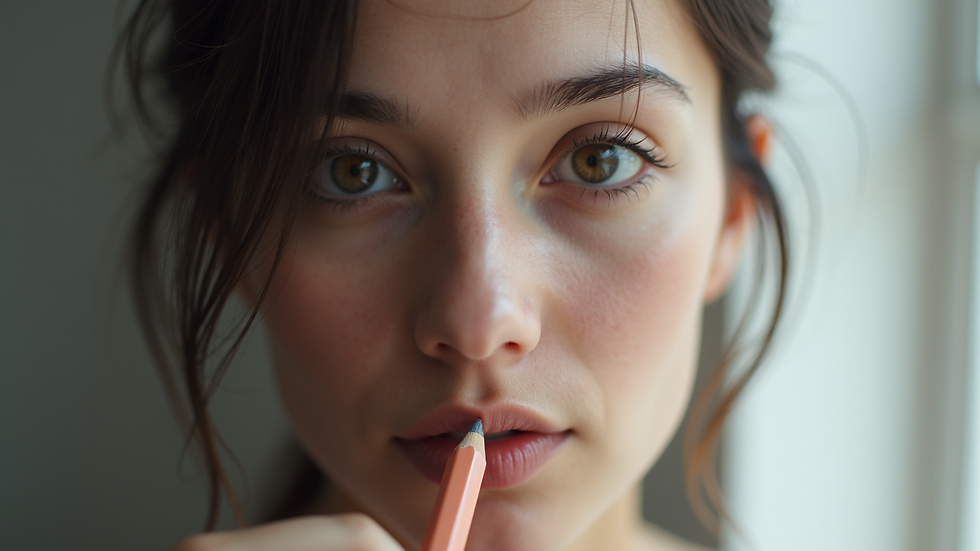 Eye-level view of a pencil portrait focusing on mouth and nose shading
