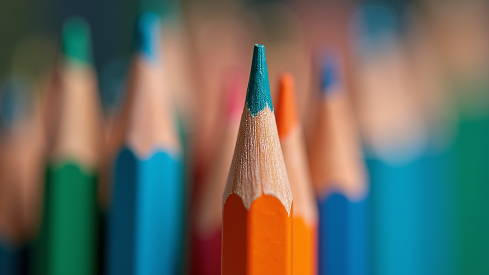 High angle view of a vibrant colour pencil with a sharp tip