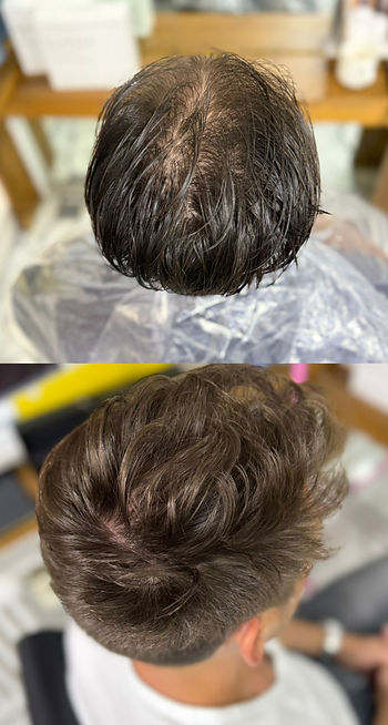 Vorher-Nachher Vergleich einer modernen Dauerwelle für Männer: feines, glattes Haar ohne Struktur vor der Behandlung und danach natürlicher Halt, mehr Volumen und Bewegung durch Curl & Go Technik im Balayage Pro Studio Konstanz.