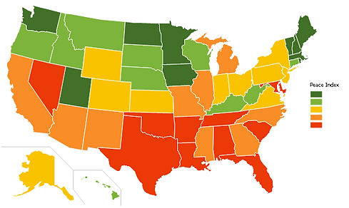 A map of USA with colored states