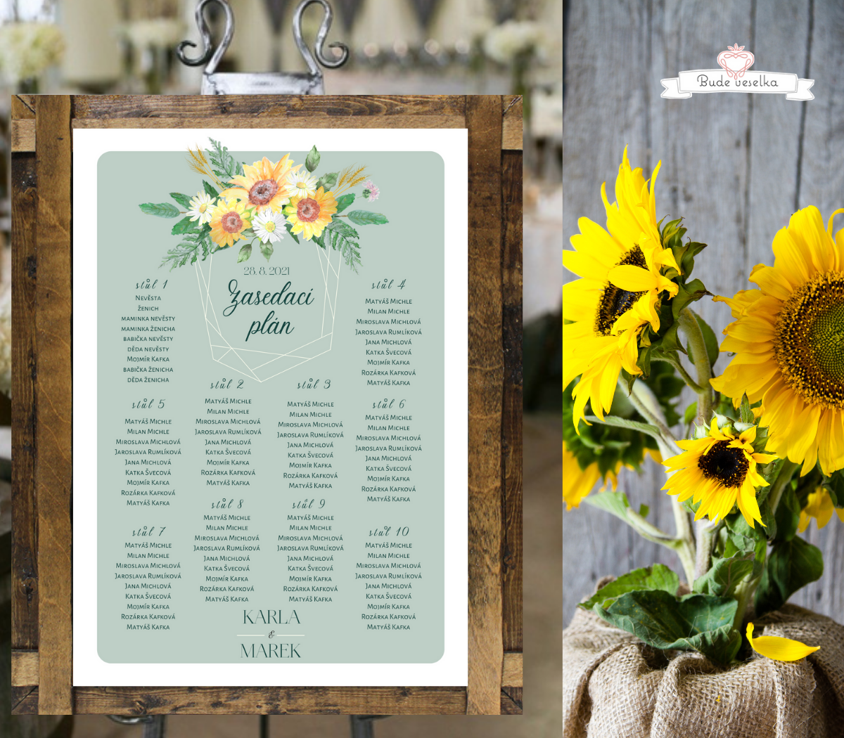 Zasedací plán Slunečnice Vintage - šalvějová, A3