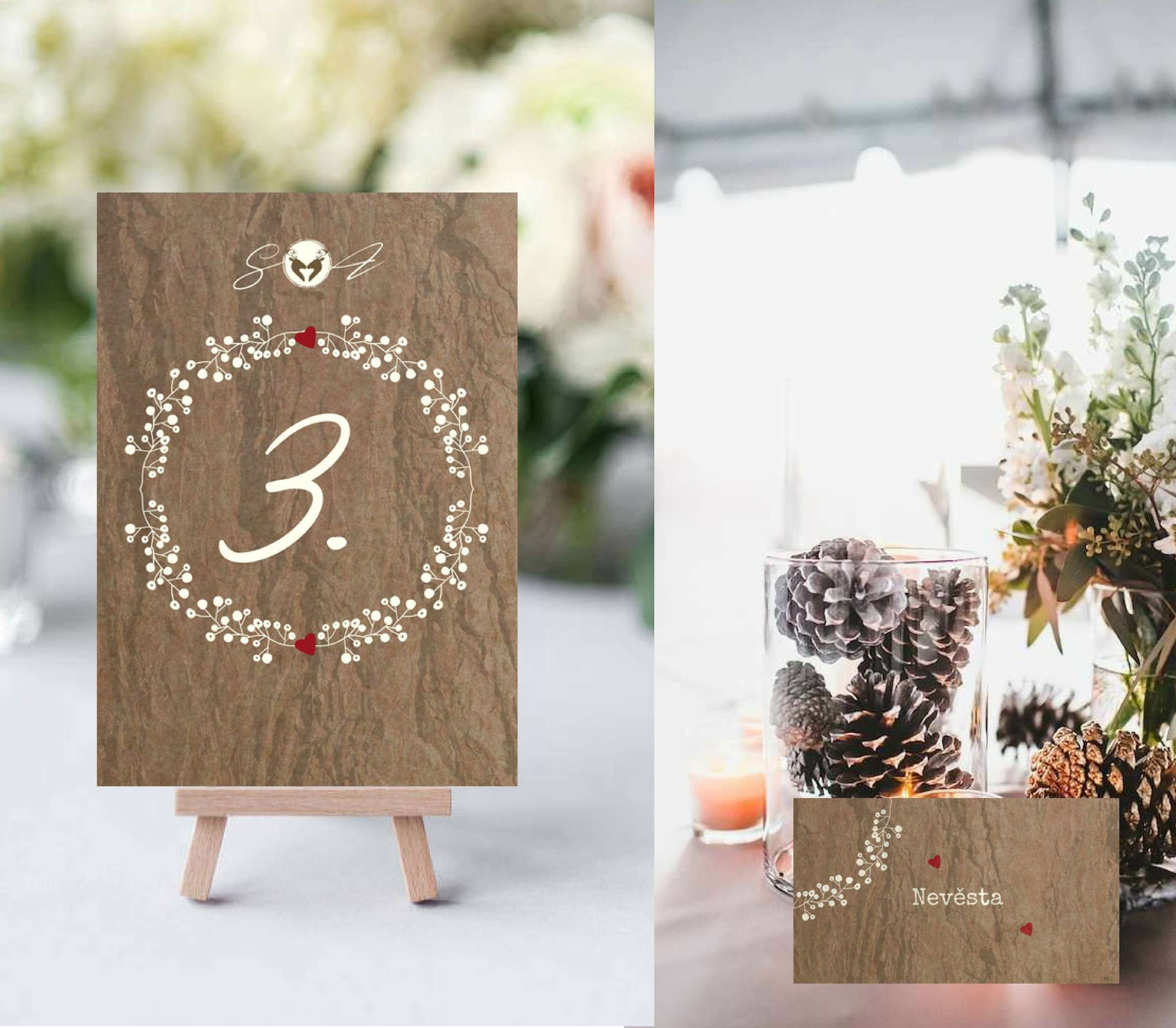Čísla 1-10 na stoly Z hájenky, kůra