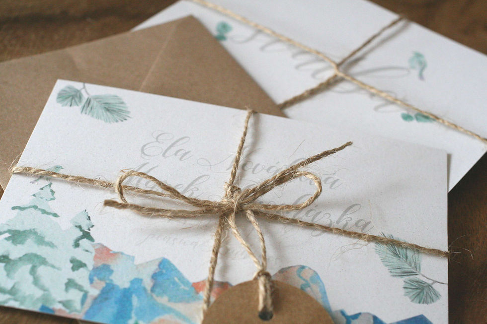 Miniatura: Pozvánky ke stolu Hory v zimě - v bílé, 90x50/100mm tiš