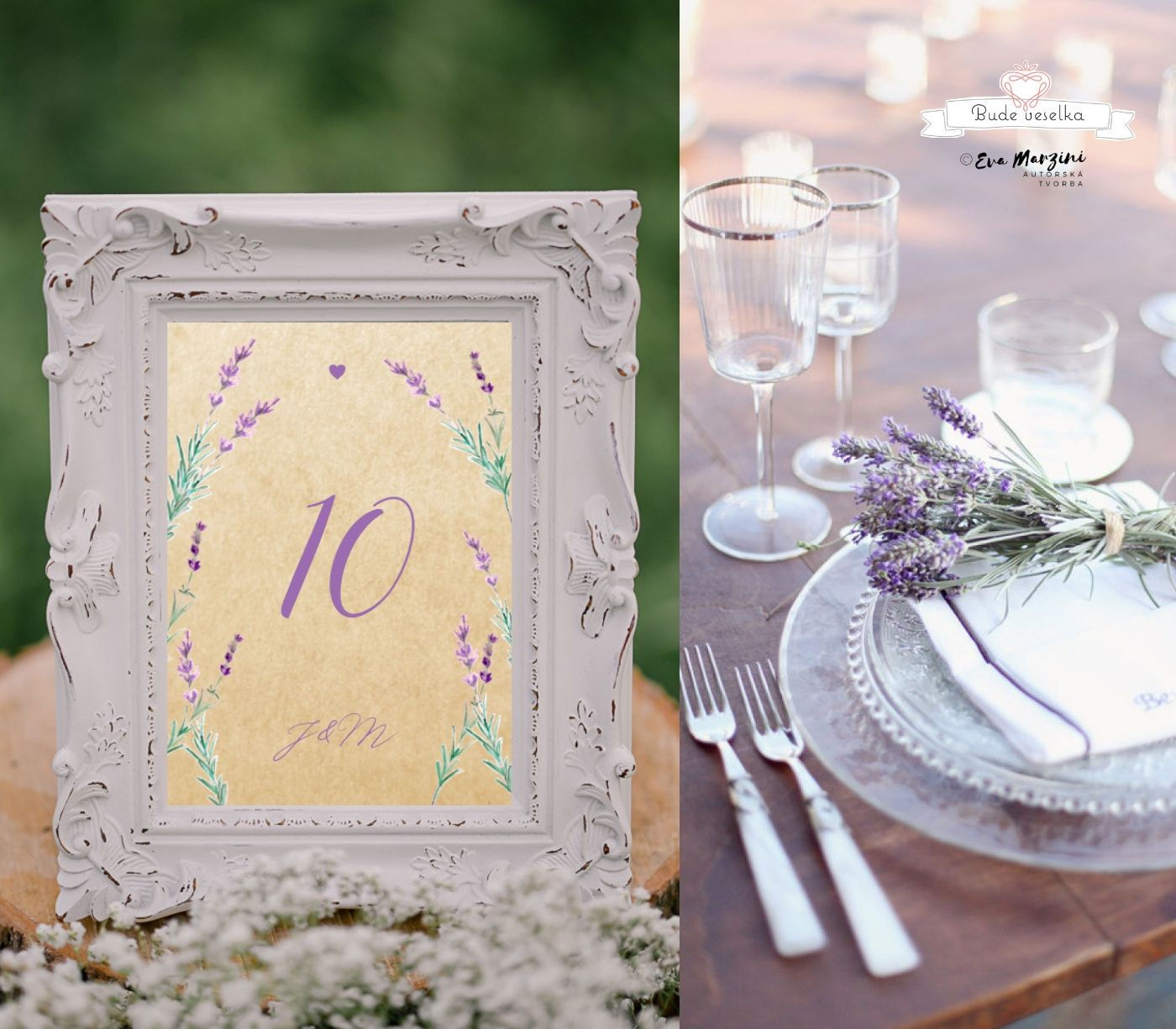 Čísla 1-10 na stoly Levandule a něha, přírodní