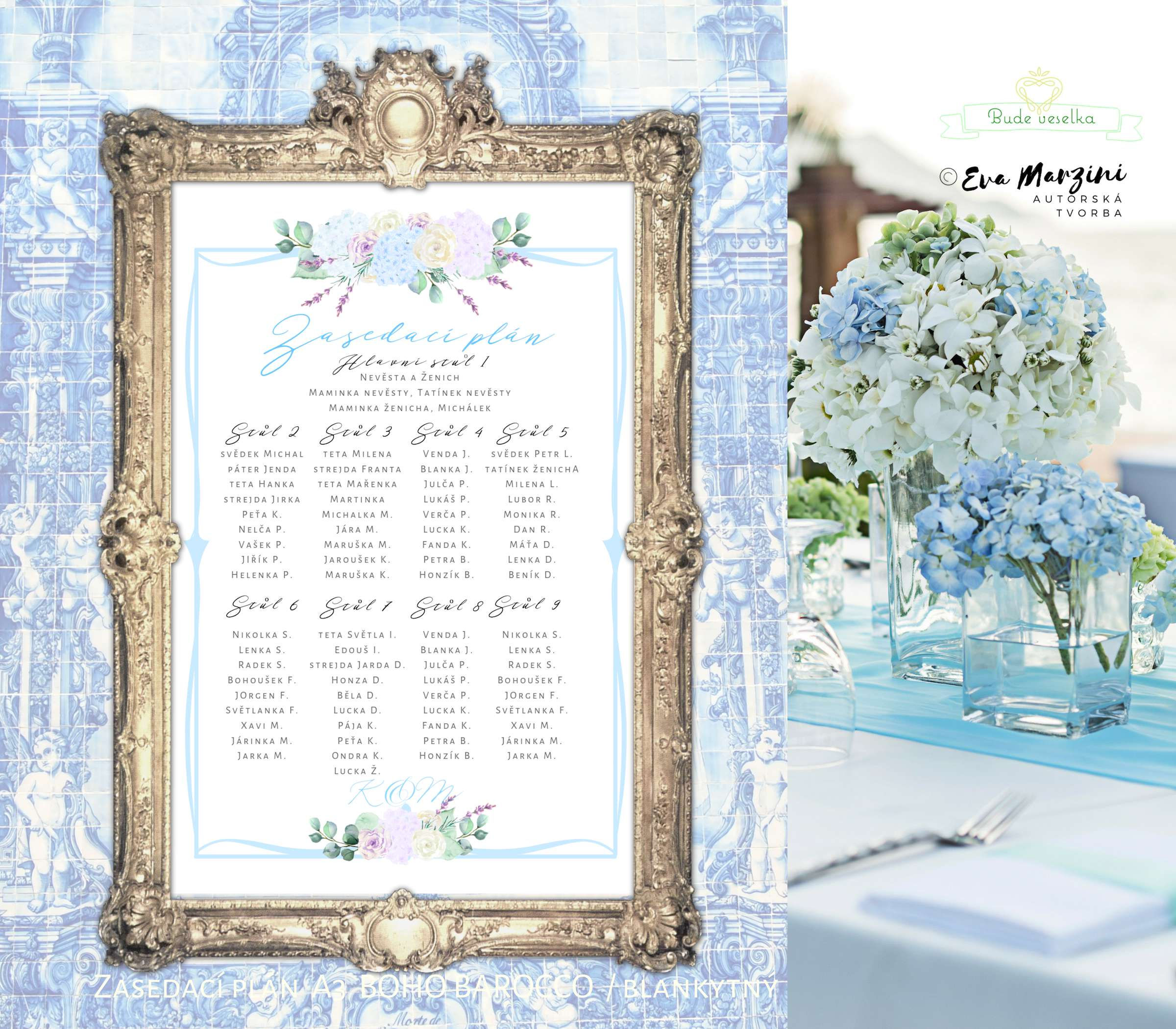 Plakát "Zasedací plán" Boho barocco, blankytný, od A3