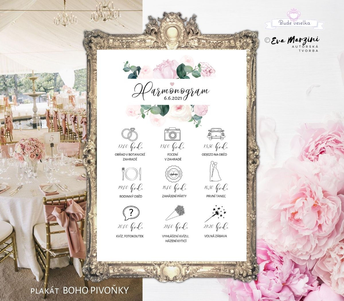 Plakát Harmonogram Boho Pivoňky, A3 - bílá - tištěný