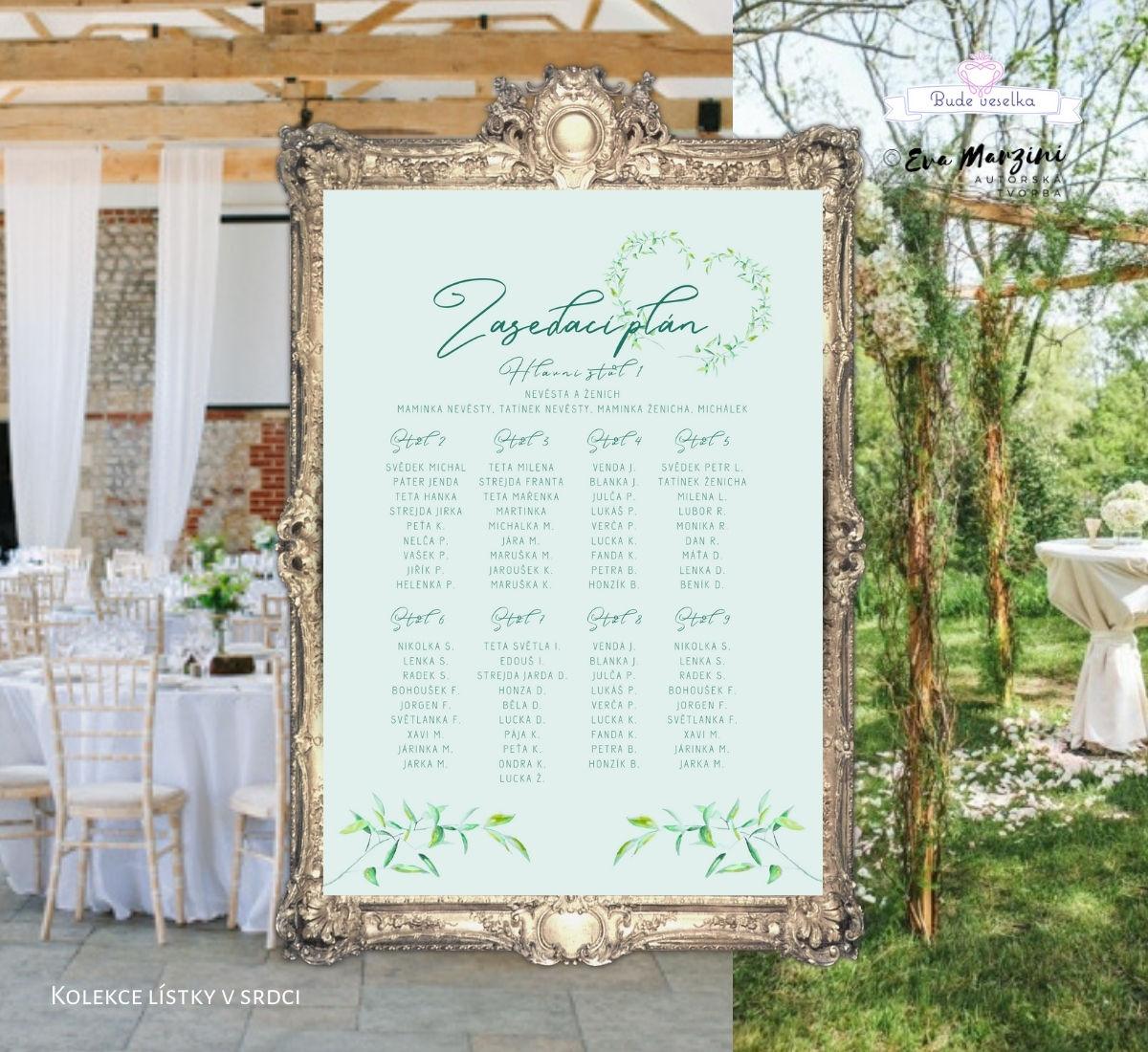 Zasedací plán Lístky v srdci, A3, šalvějová - mátová