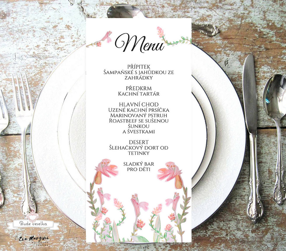 Svatební menu Mateřidouška 99x210 mm tištěné