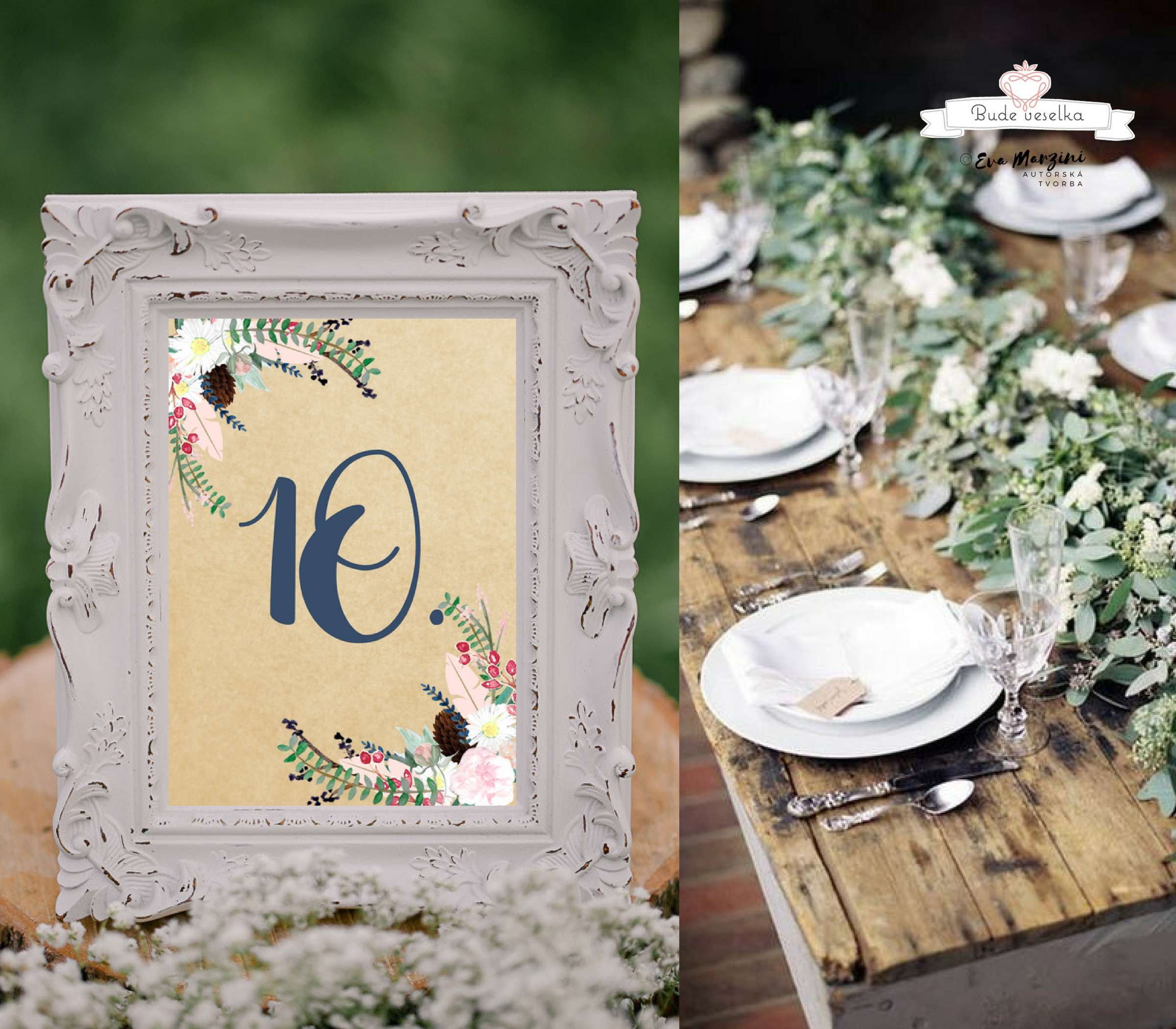 Čísla 1-10 na stoly Boho věneček No.2