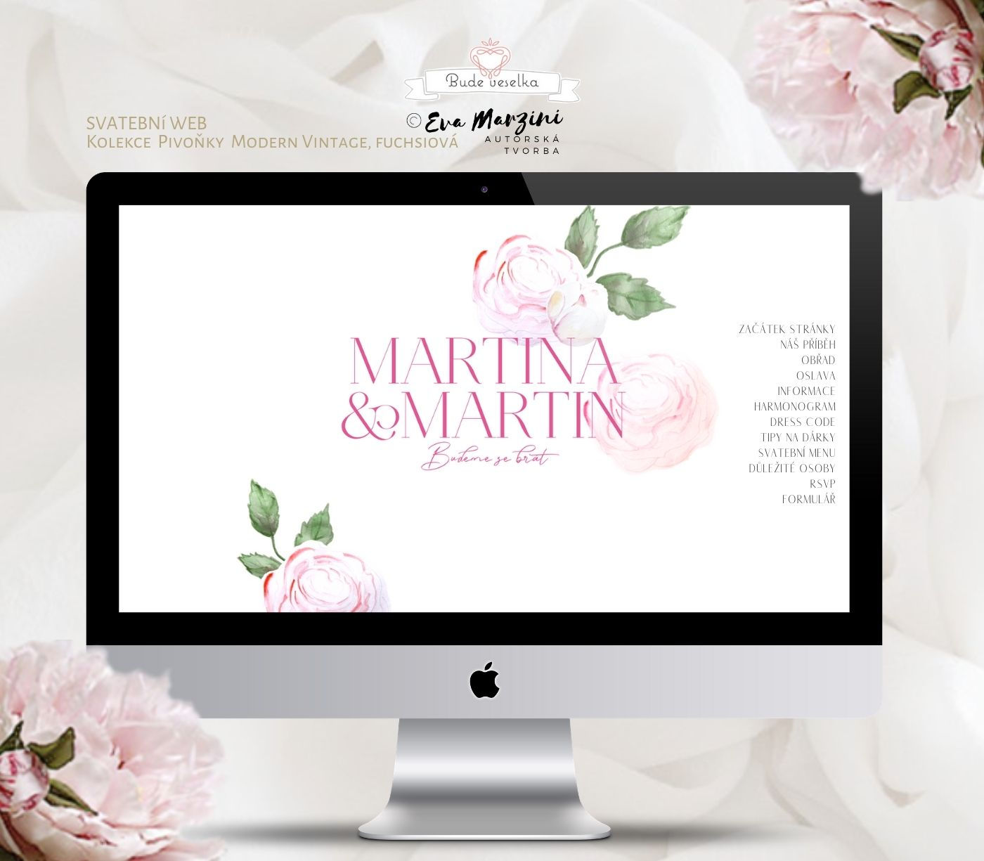 Svatební web Pivoňky Vintage, fuchsia