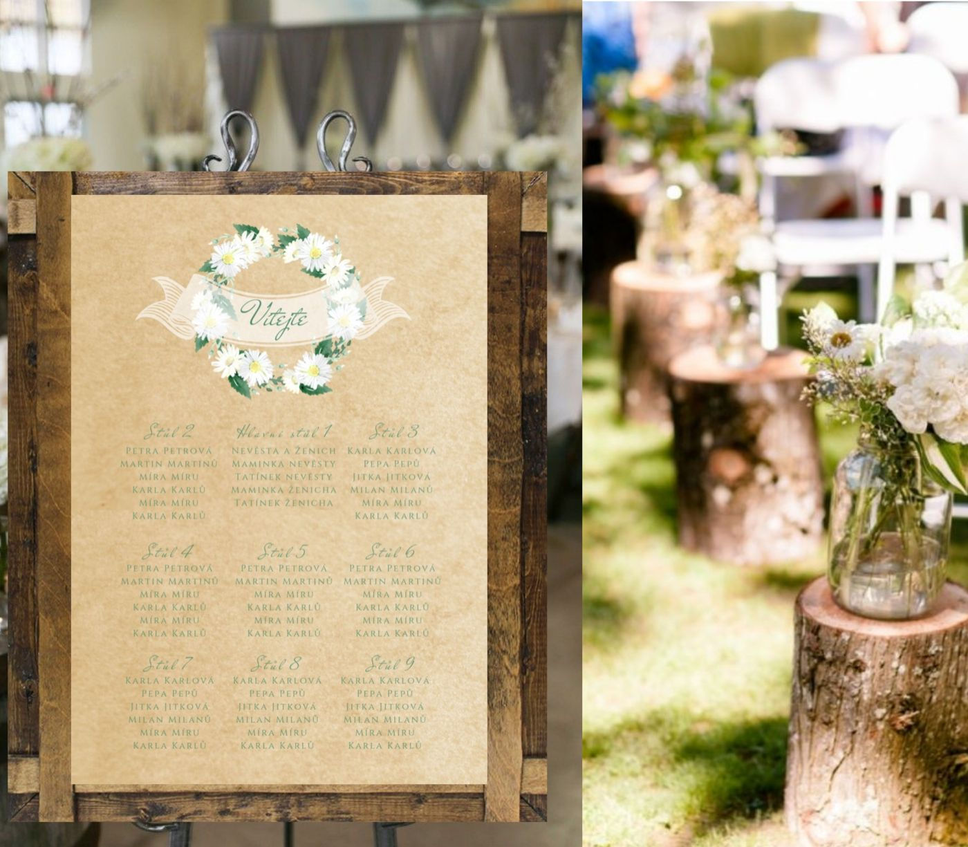 Zasedací pořádek Věneček z kopretin - v přírodní, A3