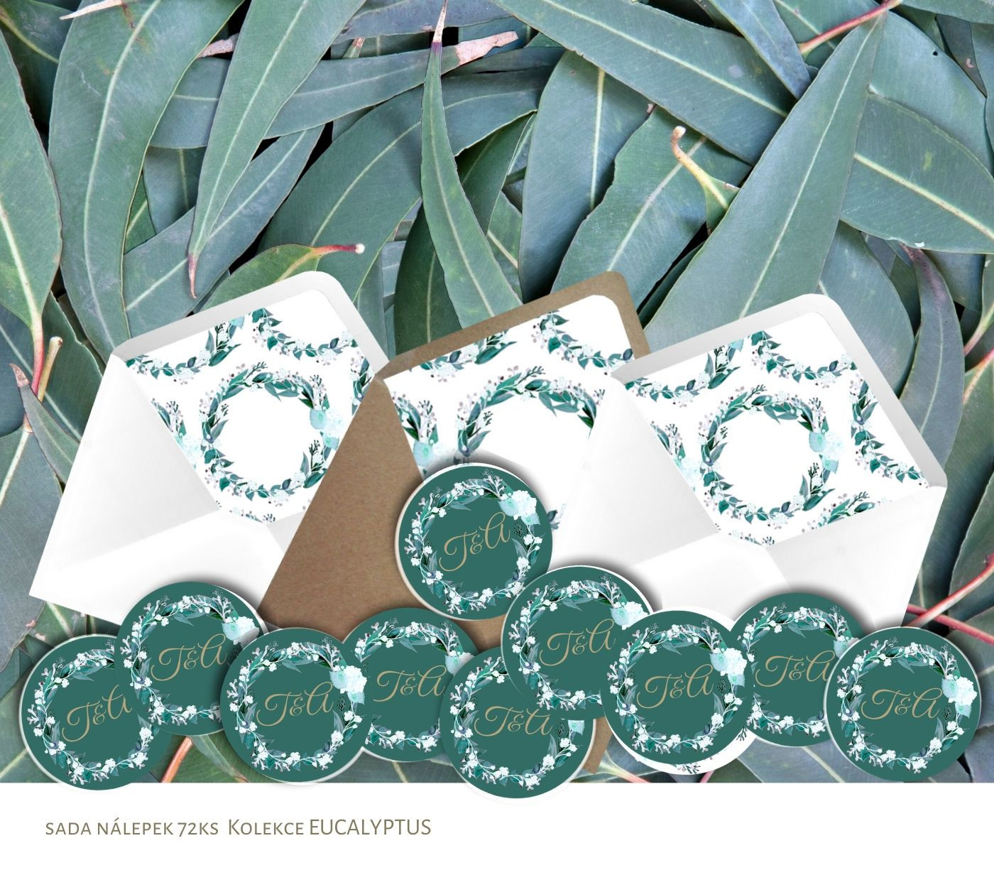 Kulaté nálepky Eucalyptus, emerald green, 72 ks /45 mm