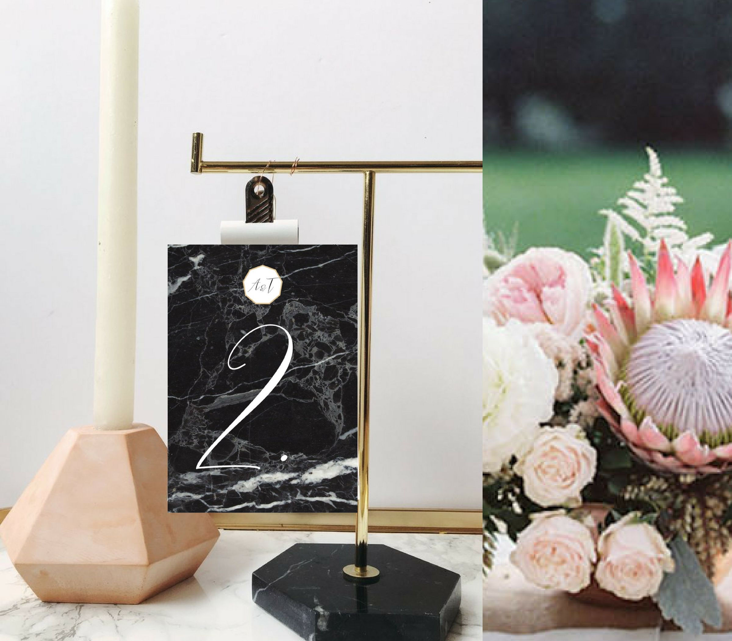 Čísla 1-10 na stoly Mramor, černobílé