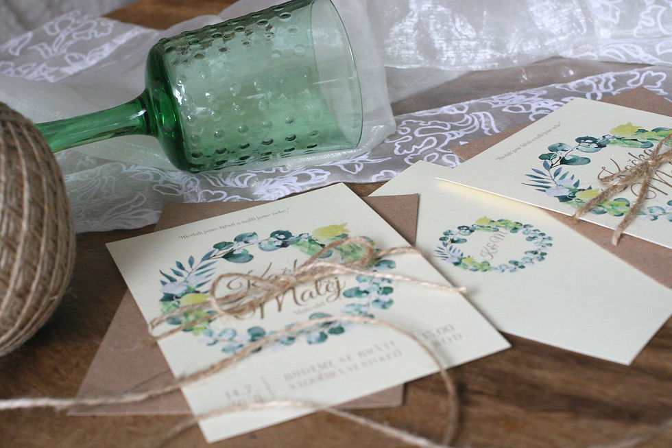 Miniatura: Svatební oznámení rustikální Réva a eucalyptus, ivory s motivem bílého vína