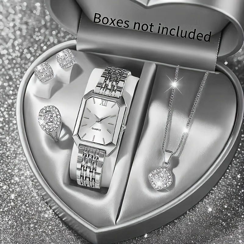 Thumbnail: 5PCS Womens Elegant Rectangle Rhinestone Quartz Watch Jewelry Set Fashion Women 