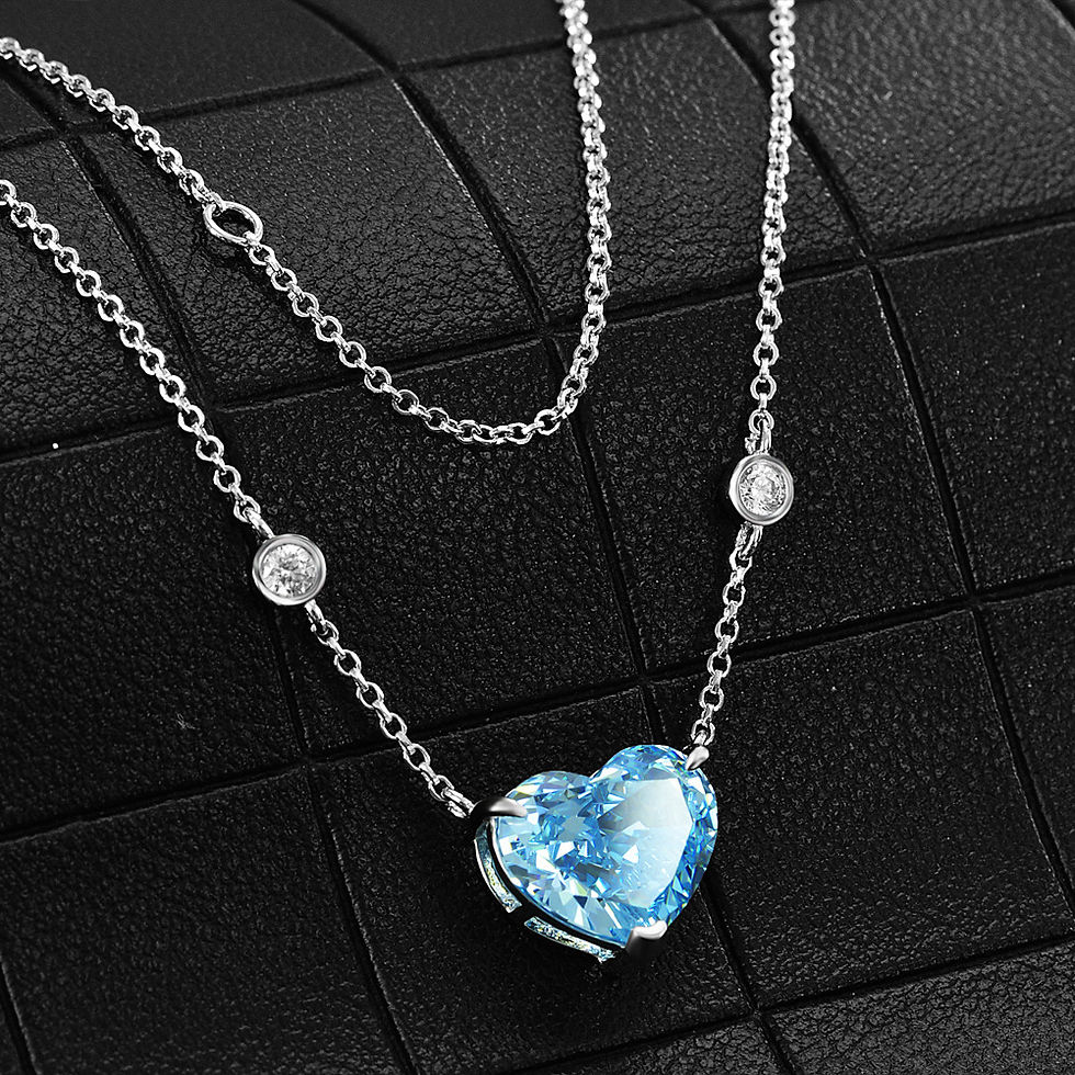 Thumbnail: 100% 925 Real Silver 10*12mm Heart-Shaped Aquamarine High Carbon Diamond Pendant