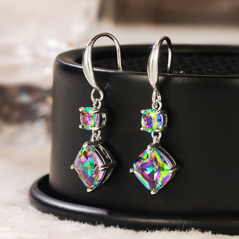 Thumbnail: Huitan Classic Four Claw Design Multicolor CZ Stud Earrings Women Simple Stylish