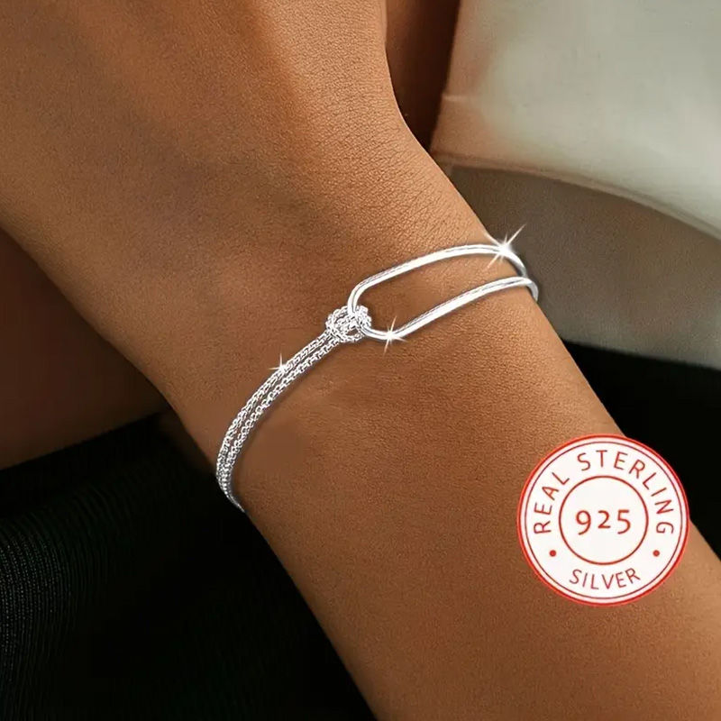 Thumbnail: New S925 Silver Minimalist Geometric Collage Bracelet Women's Jewelry Exquisite 