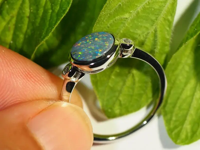 Thumbnail: 11.65CT DOUBLET OPAL RING SET IN SILVER WITH DIAMONDS OE117