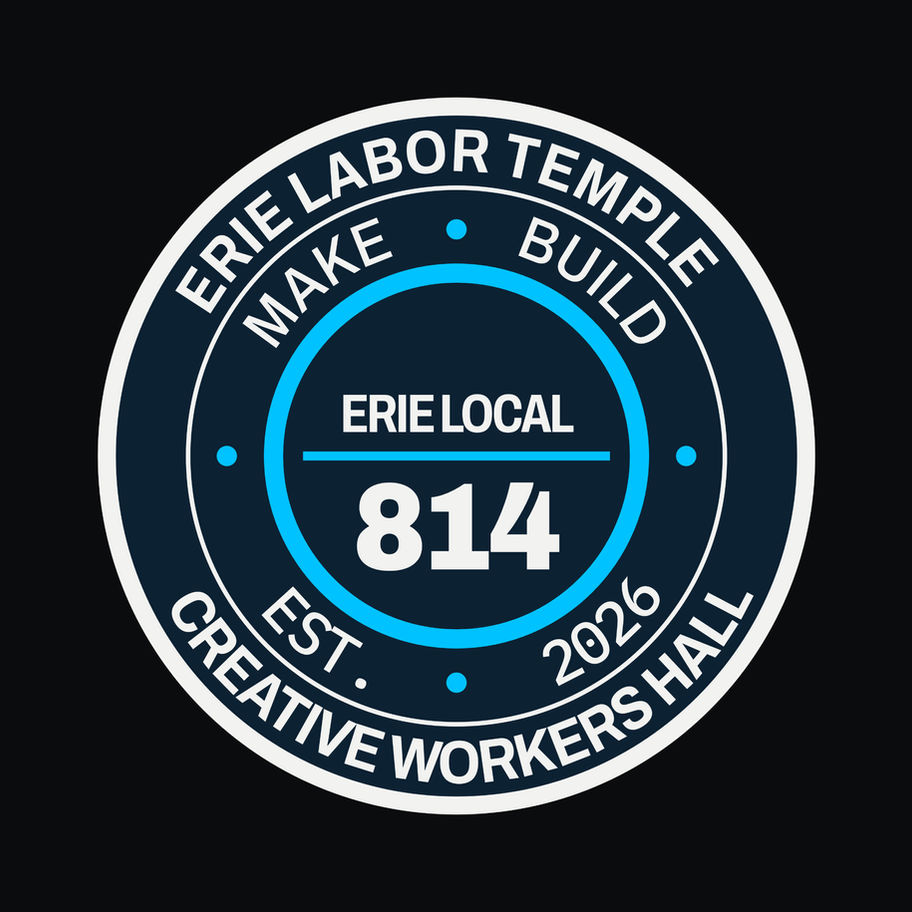 Creative Workers Hall Erie Local 814 metal coin in Deep Navy, Bone, Signal Cyan, and antique silver