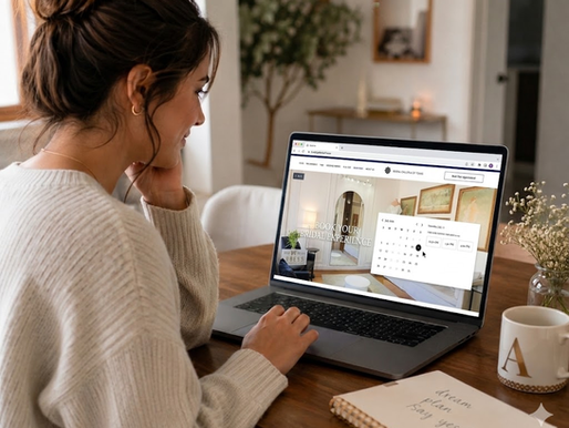 A bride at home booking her bridal appointment for Bridal Galleria of Texas in San Antonio.