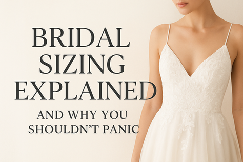 Bridal sizing explained and why you should not panic image with bride in wedding dress with straps.