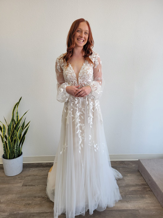 BOHO LONG SLEEVE WEDDING DRESS | BRIDAL GALLERIA SAN ANTONIO BRIDAL SHOP