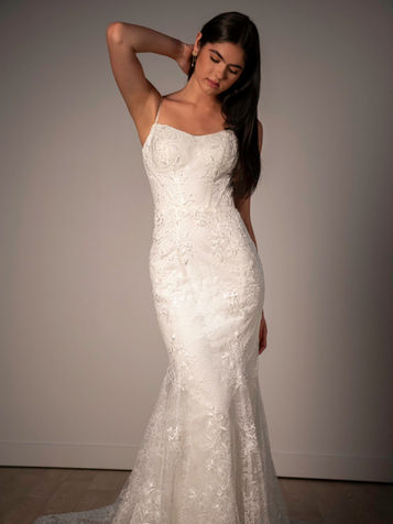 All over lace fitted wedding dress in San Antonio bridal boutique