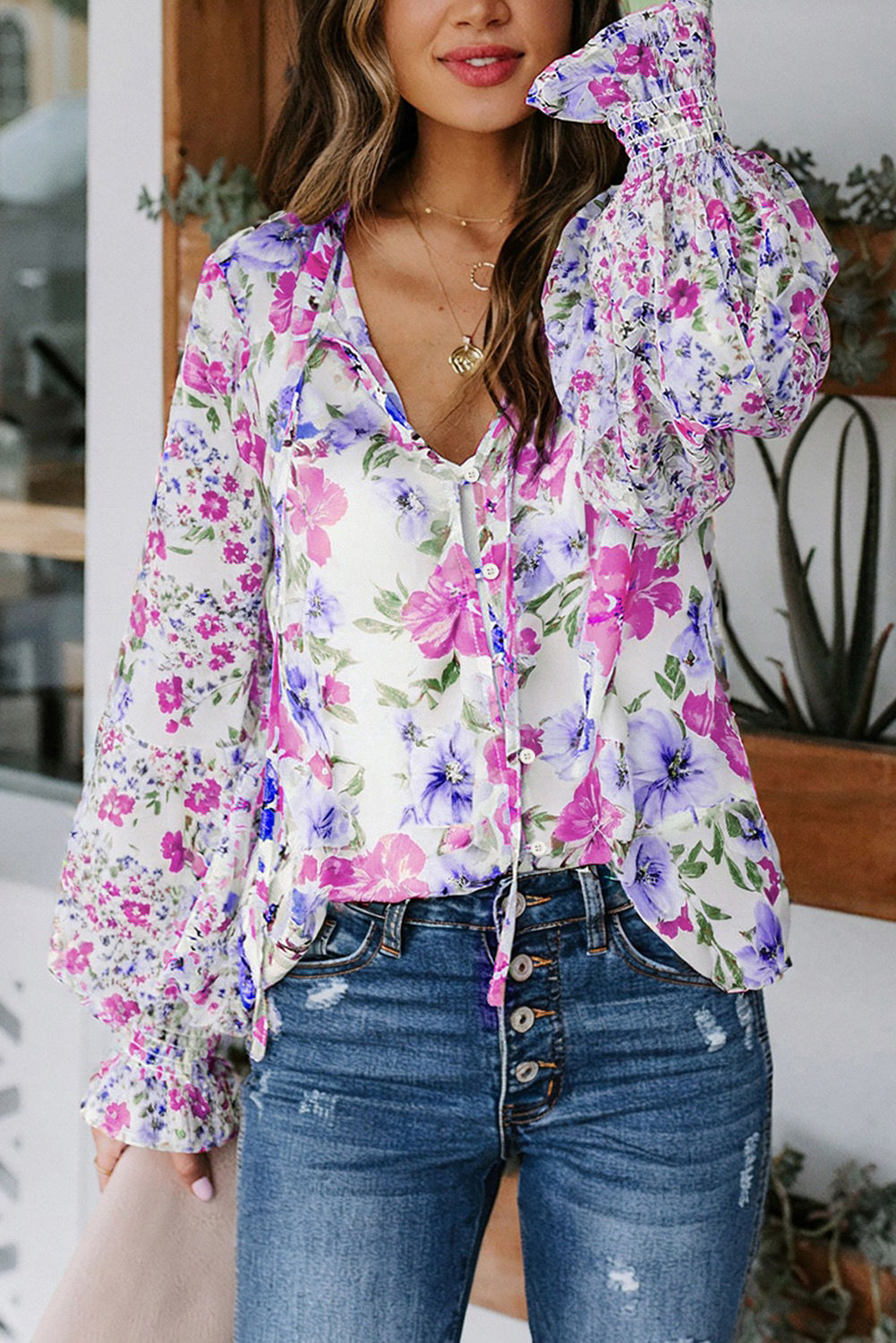 Cakewalk Floral Smocked Blouse