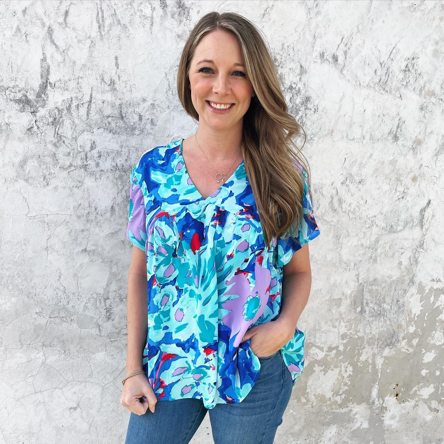 Sky Blue Abstract Blouse