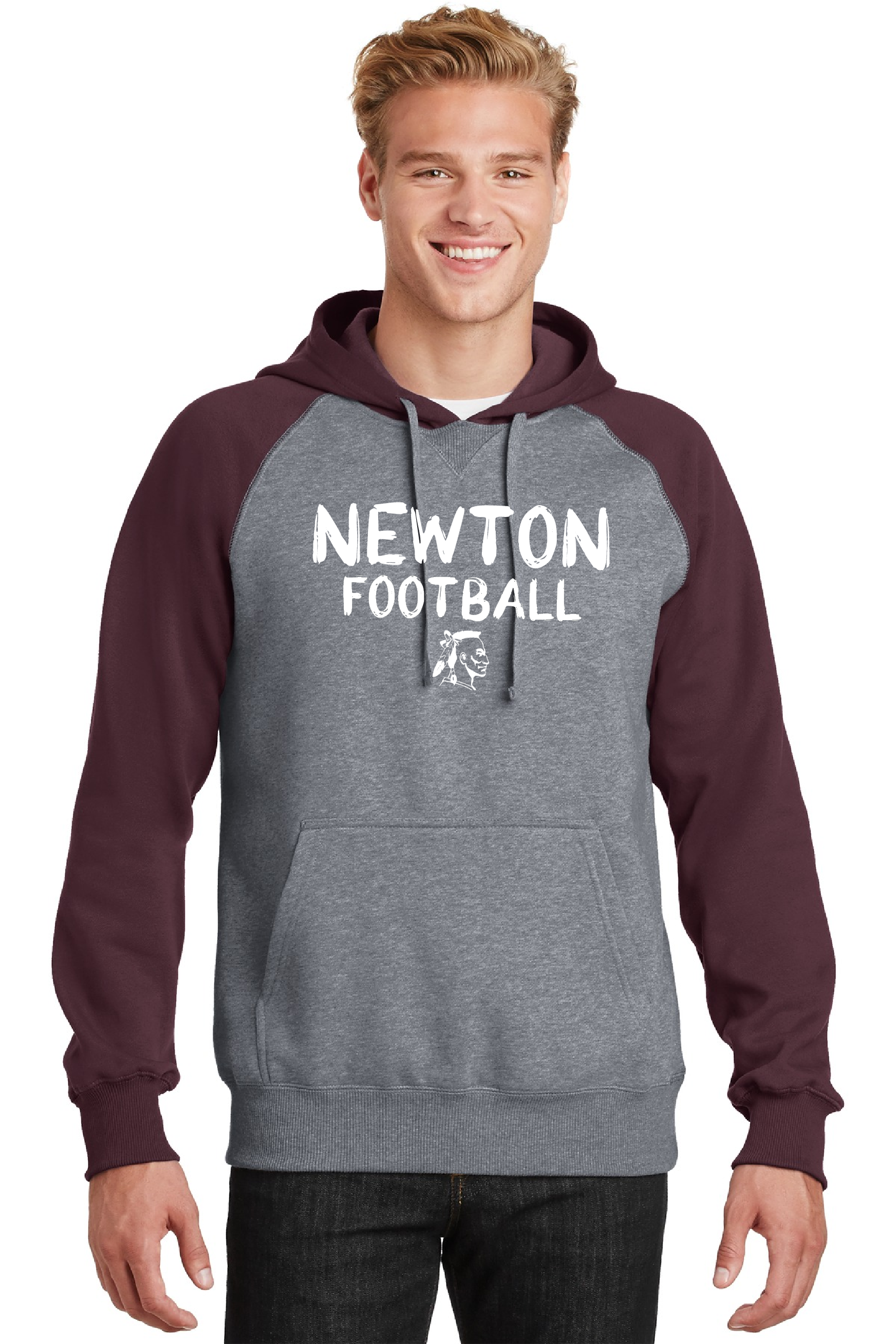 Newton Football - hoodie - cotton - colorblock Maroon/Grey