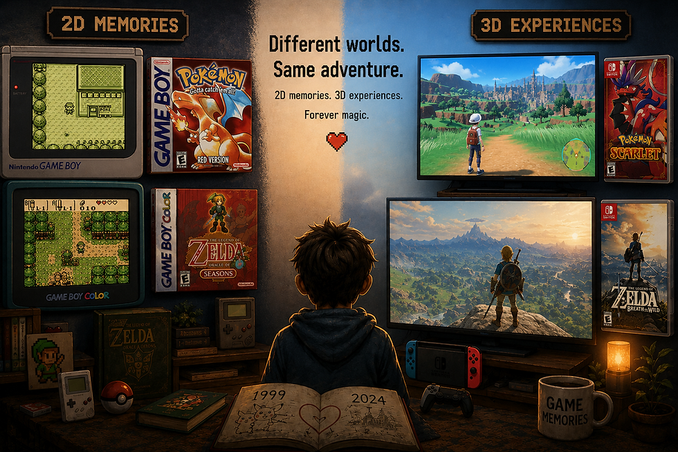 Boy in front of his 2d and 3d game experiences