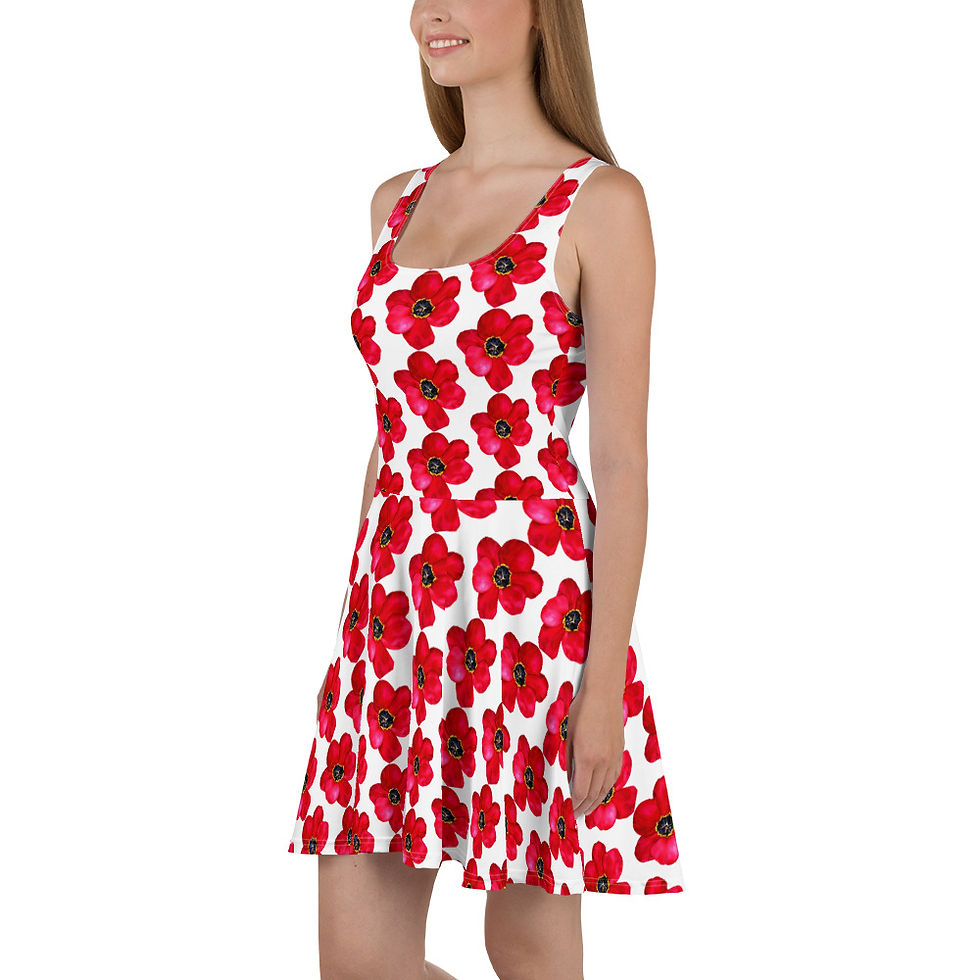 Thumbnail: Skater Dress - Red Tulip Queen Print