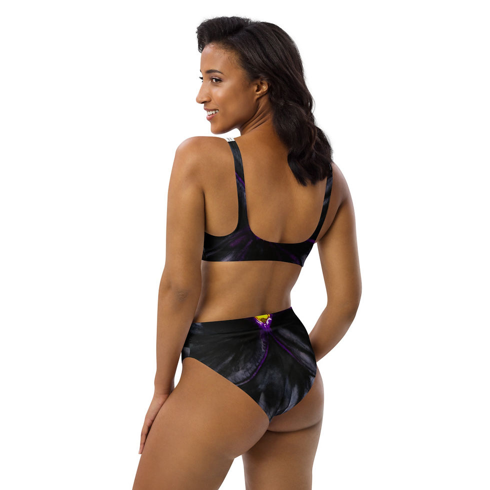 Thumbnail: Recycled high-waisted bikini- Black Pansy print