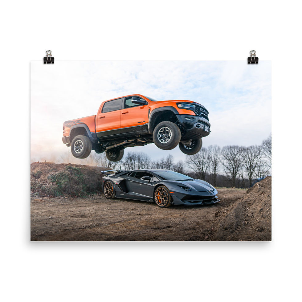 Thumbnail: Photo paper TRX jumping over Aventador SVJ poster