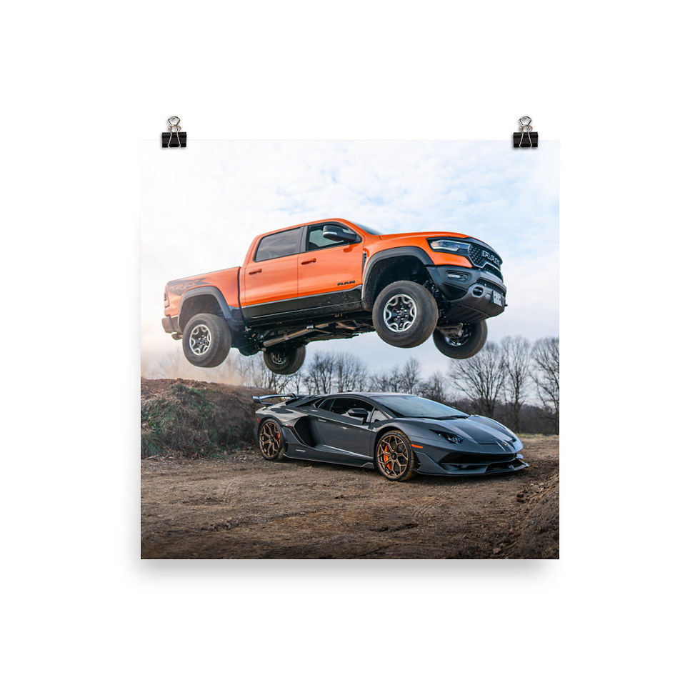 Thumbnail: Photo paper TRX jumping over Aventador SVJ poster