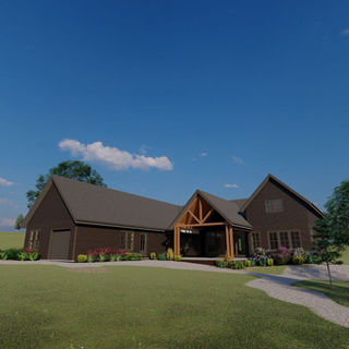 Exterior rendering of "Casteel" a modern custom home in Powder Springs, GA designed by architect James Knight of Reynard Custom Homes.