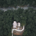 Rivertop aireal view of a custom vacation short term rental home award winning design in Talking Rock, GA