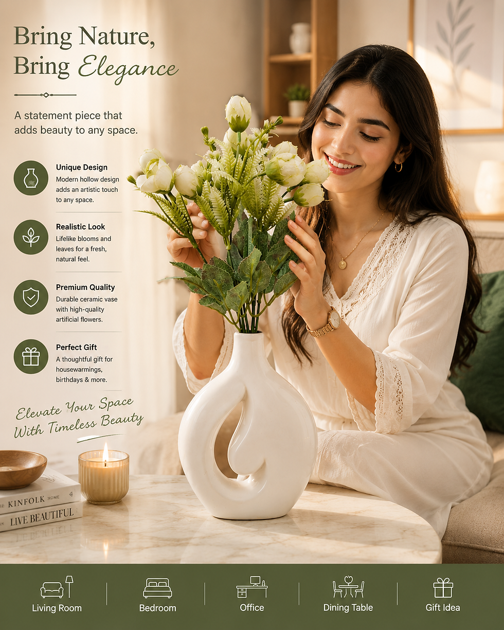 Thumbnail: Artificial White Rose Flower Plant with Premium White Ceramic Vase