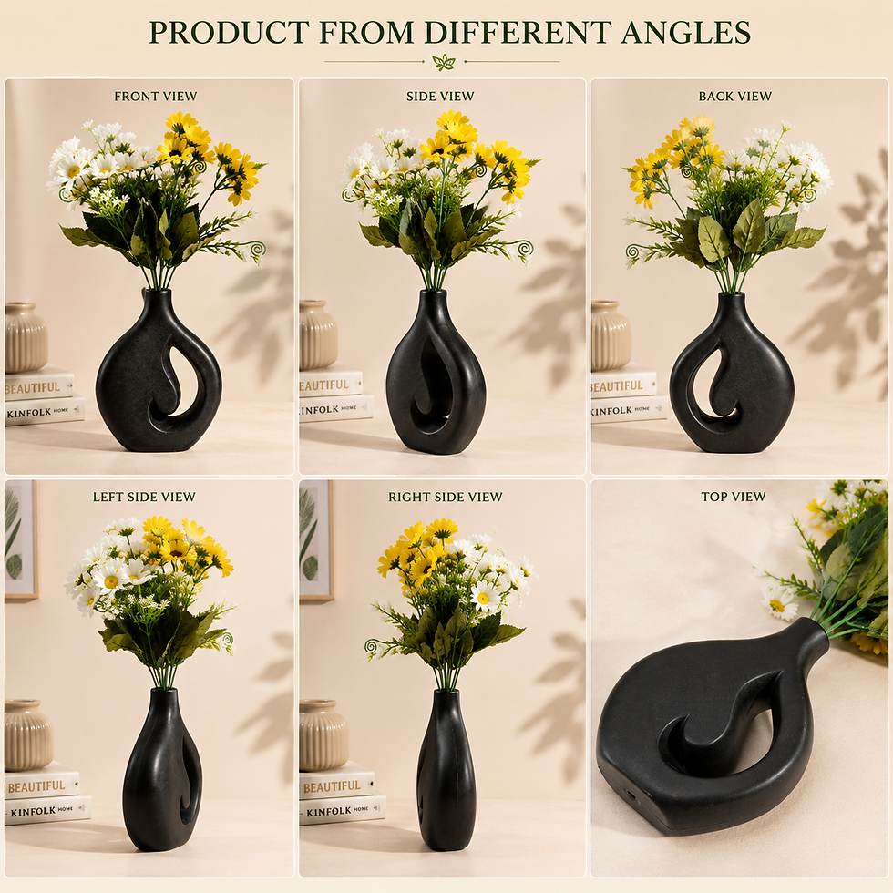 Thumbnail: Artificial Yellow & White Daisy Flower Plant with Premium Black Ceramic Vase 